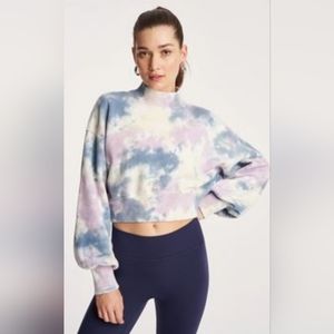 Spiritual Gangster Tie Dye Mock Neck Crop Balloon Sleeve Pullover Size Small
